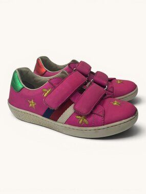 Gucci Kids Ace Pink Bee and Stars Velcro Sneakers - Size 29